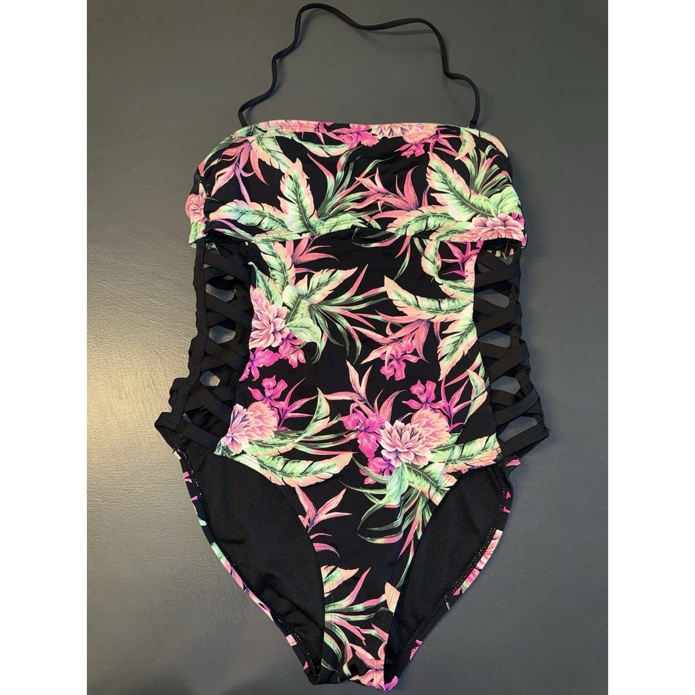 Ambrielle Tropical print Swimsuit Size L Crisscross‎ Cutouts Along Sides Sexy